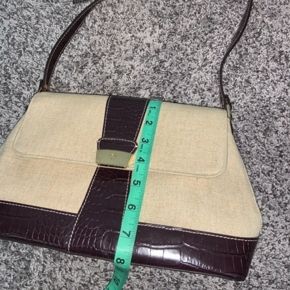 Etienne Aigner Linen and Faux Leather Croc Embossed Shoulder Bag/Purse Tan/brown - Picture 14 of 15
